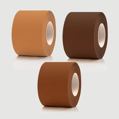 Three rolls of brown tape on a white background